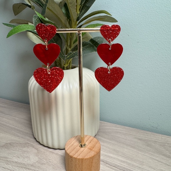 Red Heart Dangle Earrings - Picture 2 of 7